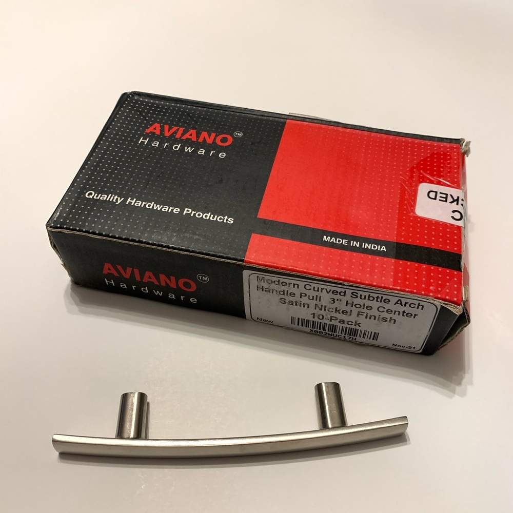 Aviano Modern Curved Subtle Arch handle Pull W 3” Hole Center Satin Nickel